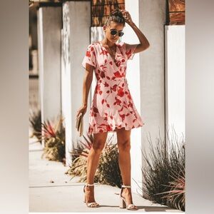 All in Favor Blush and Scarlet Floral Dress